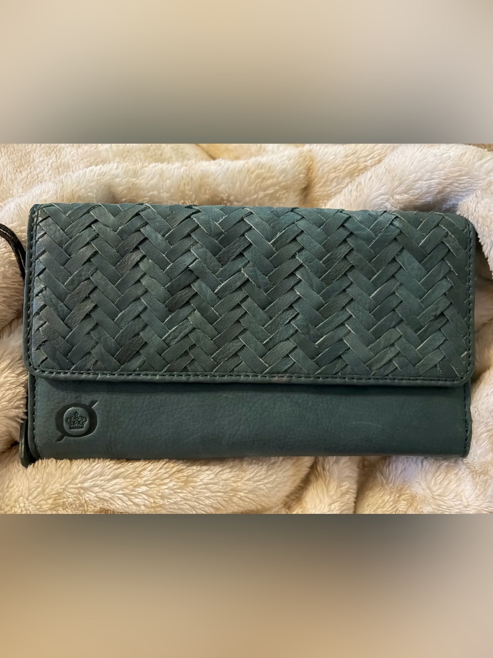Born Teal Woven Front Clutch Wristlet